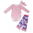 Light Pink White Dots Baby Jumpsuit & Light Pink Headband Rabbit Silk Bow & Light Pink Ruffles Rabbit Leg Warmer Set TH562